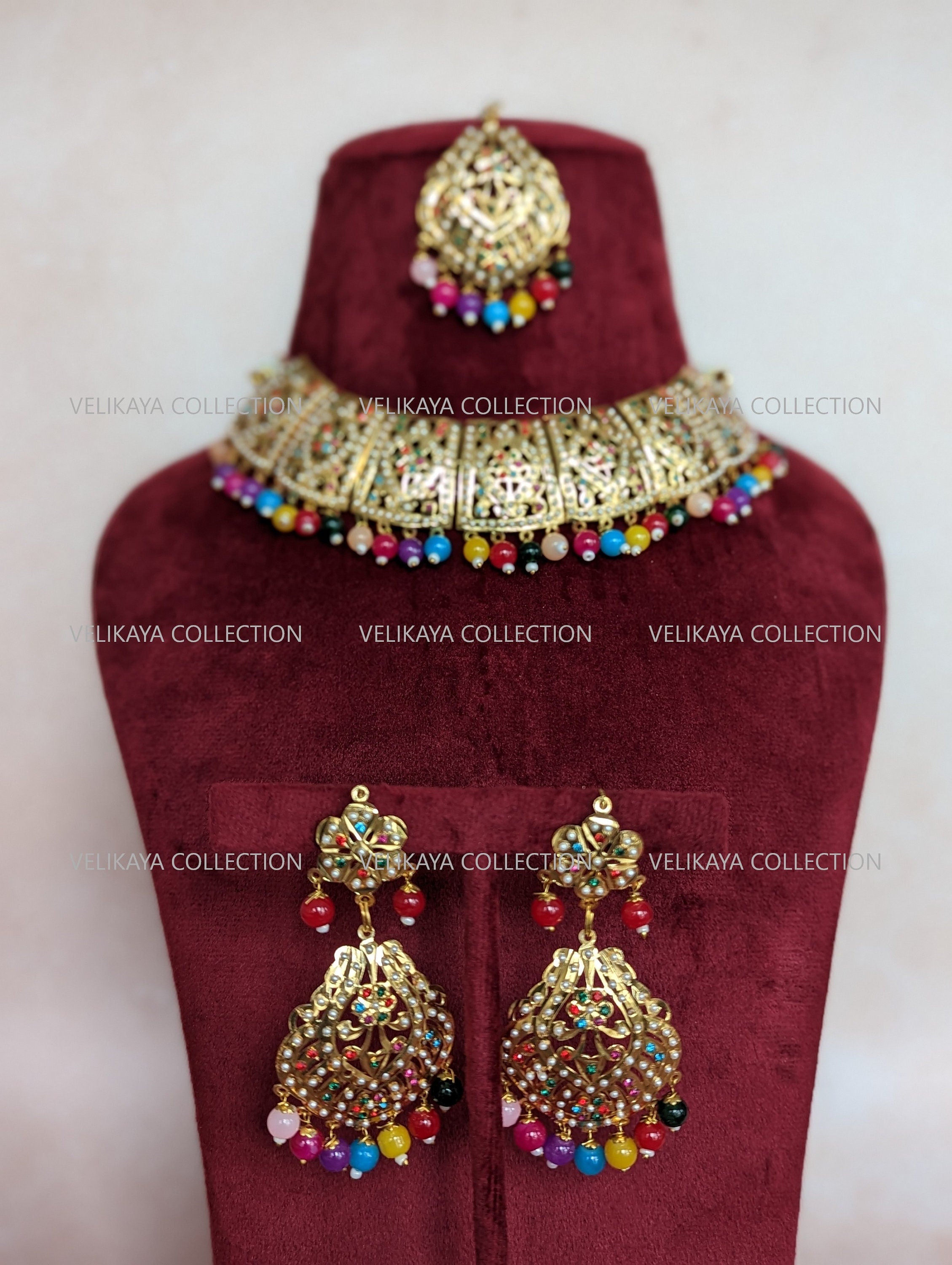 Gulaab Jadau Necklace with Earrings & Tikka