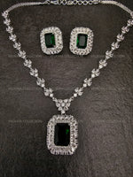 Load image into Gallery viewer, Helena CZ Diamond Emerald Green Pendant Necklace Set
