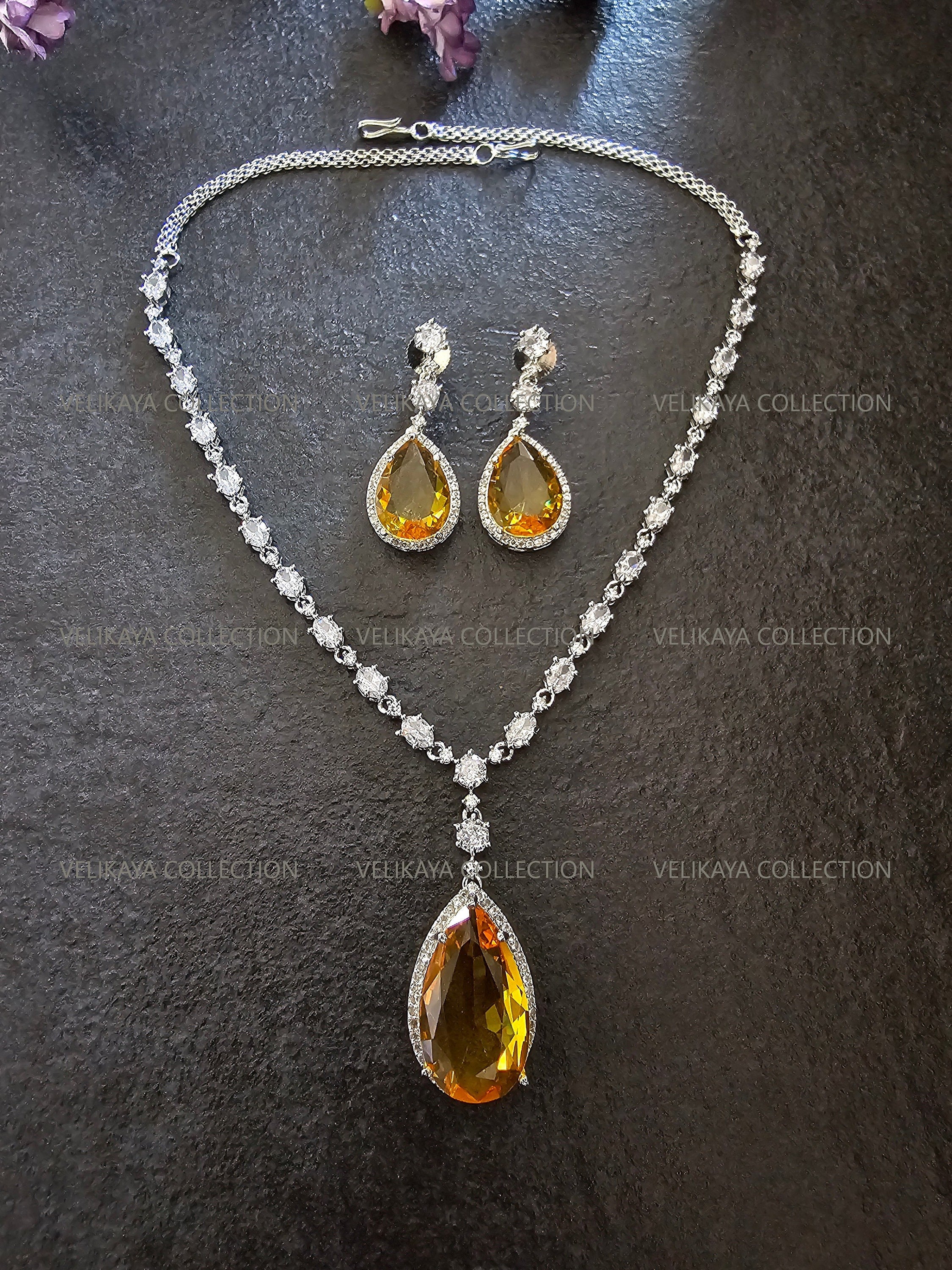 Mila CZ Diamond Pendant Necklace Set in Yellow