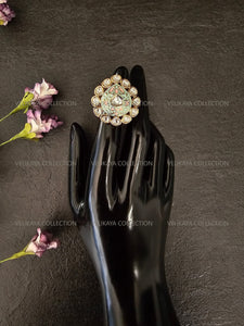 Meenakari Kundan Ring  - Mint Pink
