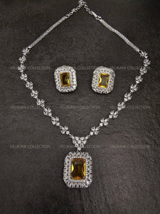 Helena CZ Diamond Yellow Pendant Necklace Set