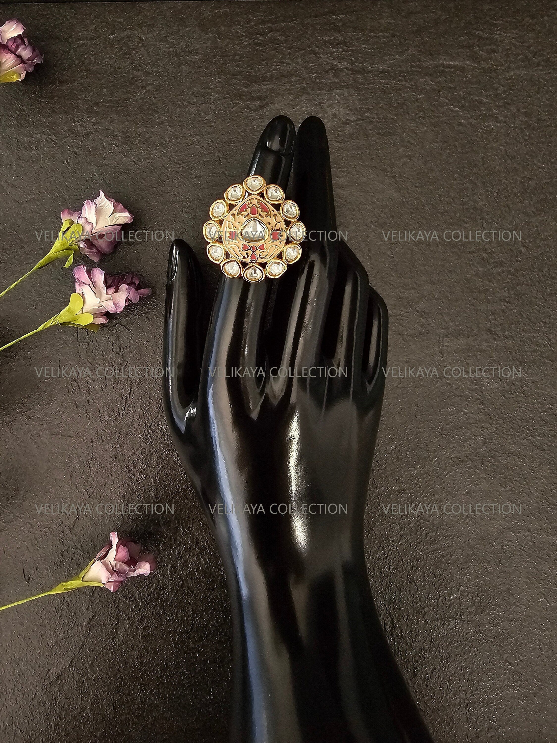 Meenakari  Kundan Ring - Pink