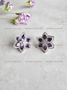 Flower CZ Earrings Purple