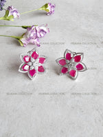 Load image into Gallery viewer, Flower CZ Diamond Earrings Ruby
