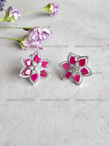 Flower CZ Diamond Earrings Ruby