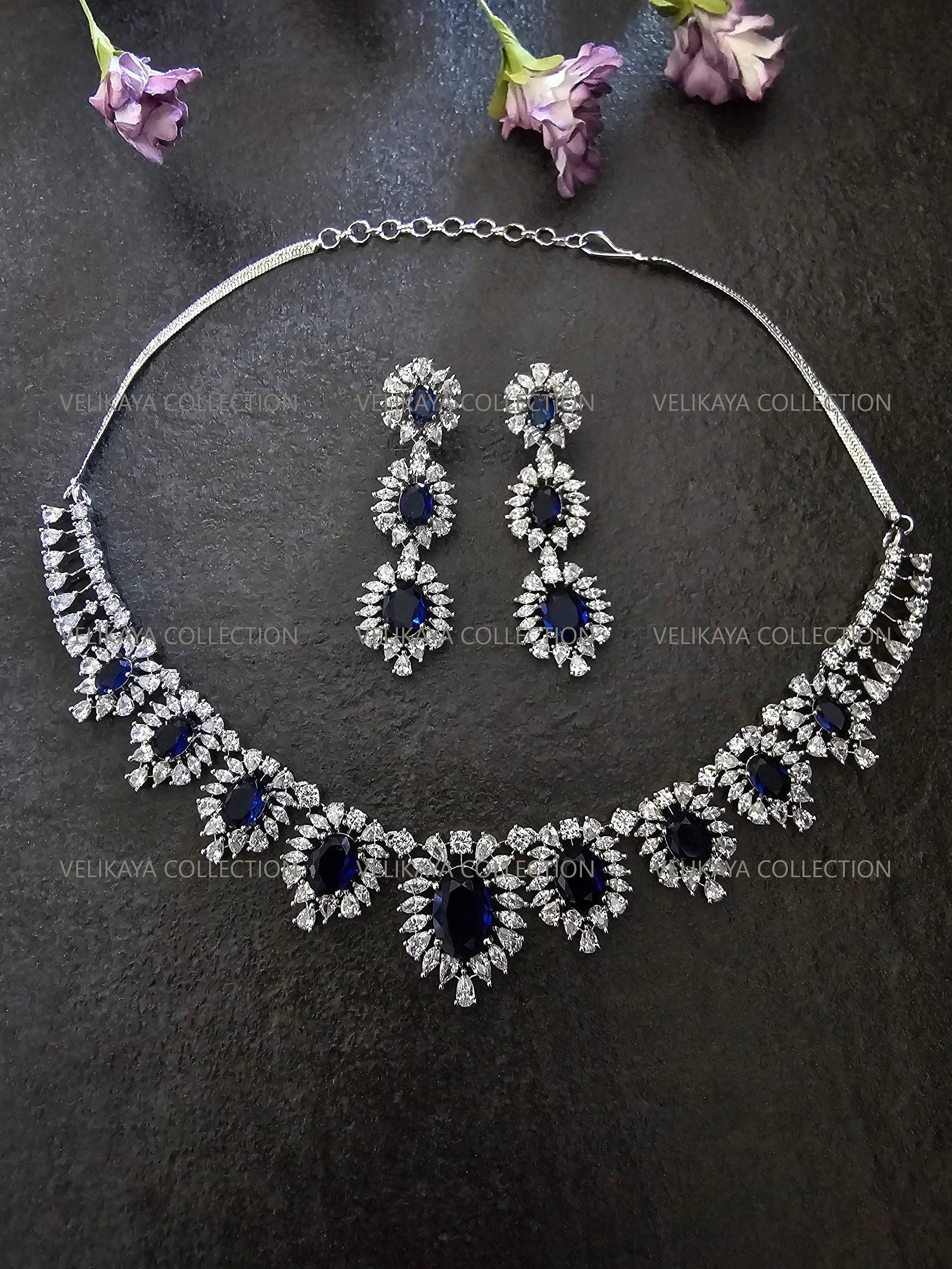 Victoria Sapphire Blue CZ Diamond Necklace Set