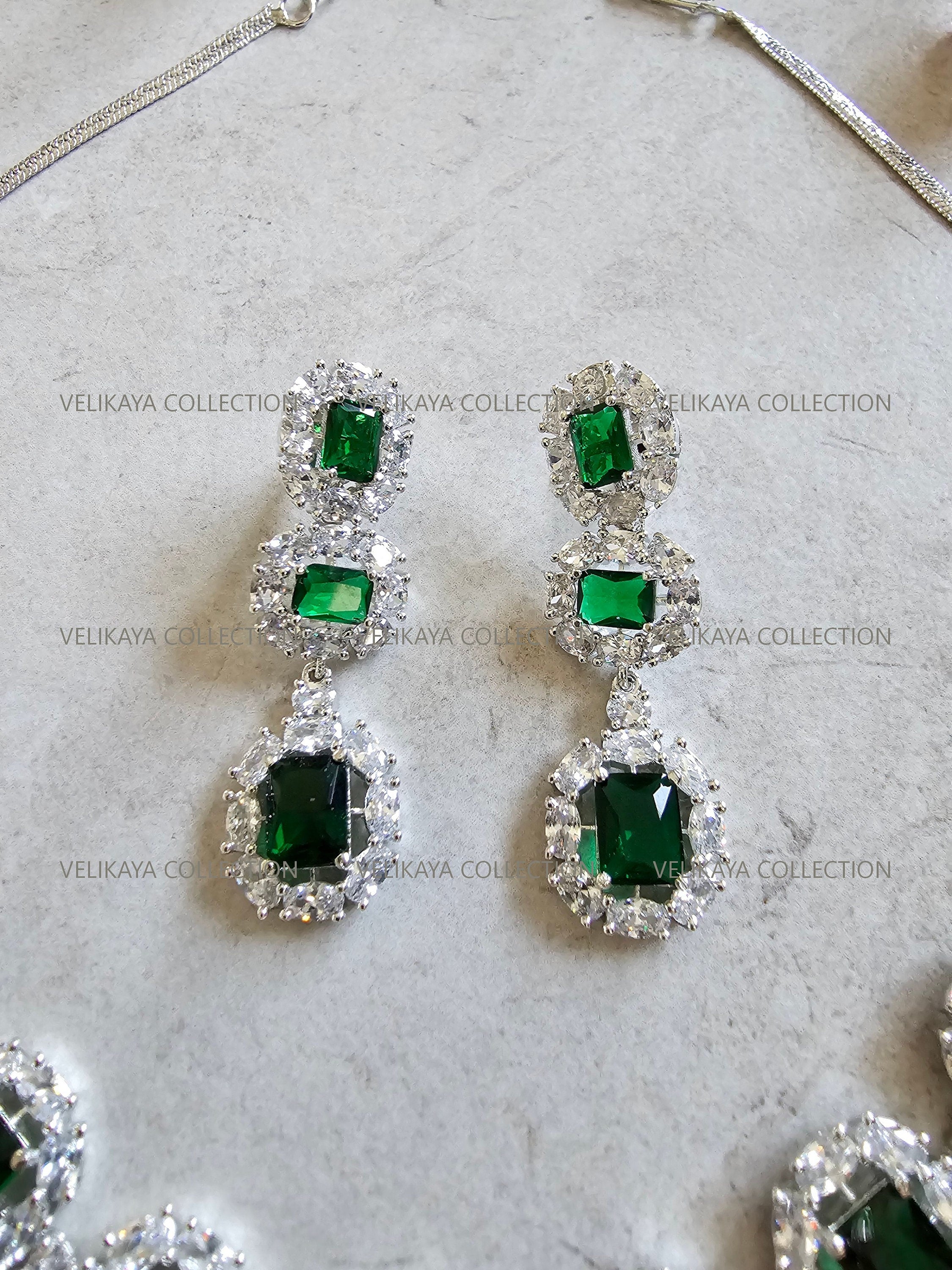 Elizabeth Emerald Green CZ Diamond Necklace Set