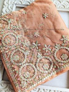 Peach Organza Saree with Blouse