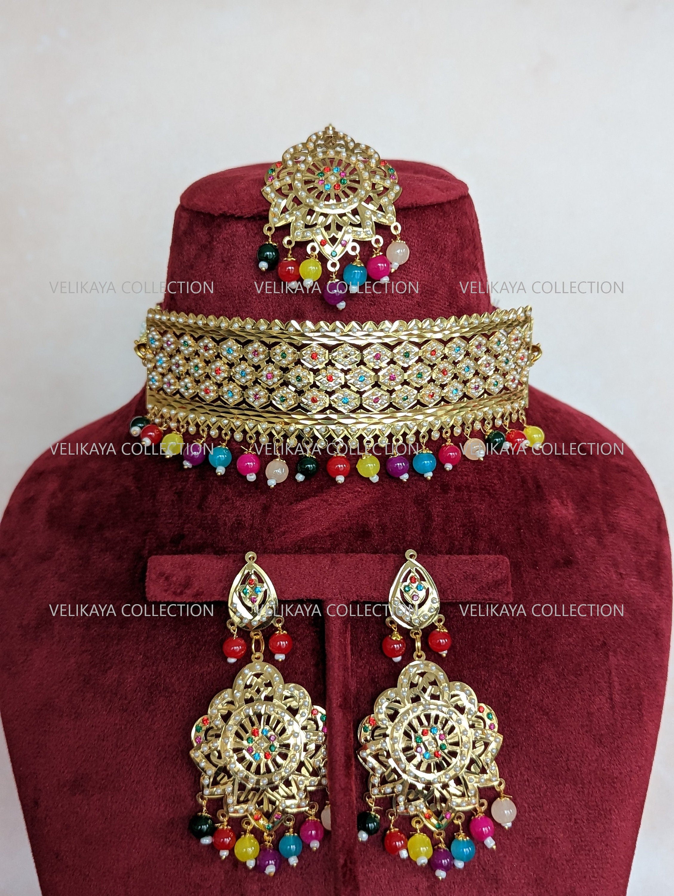 Preet Punjabi Jadau Choker Necklace with Earrings & Tikka