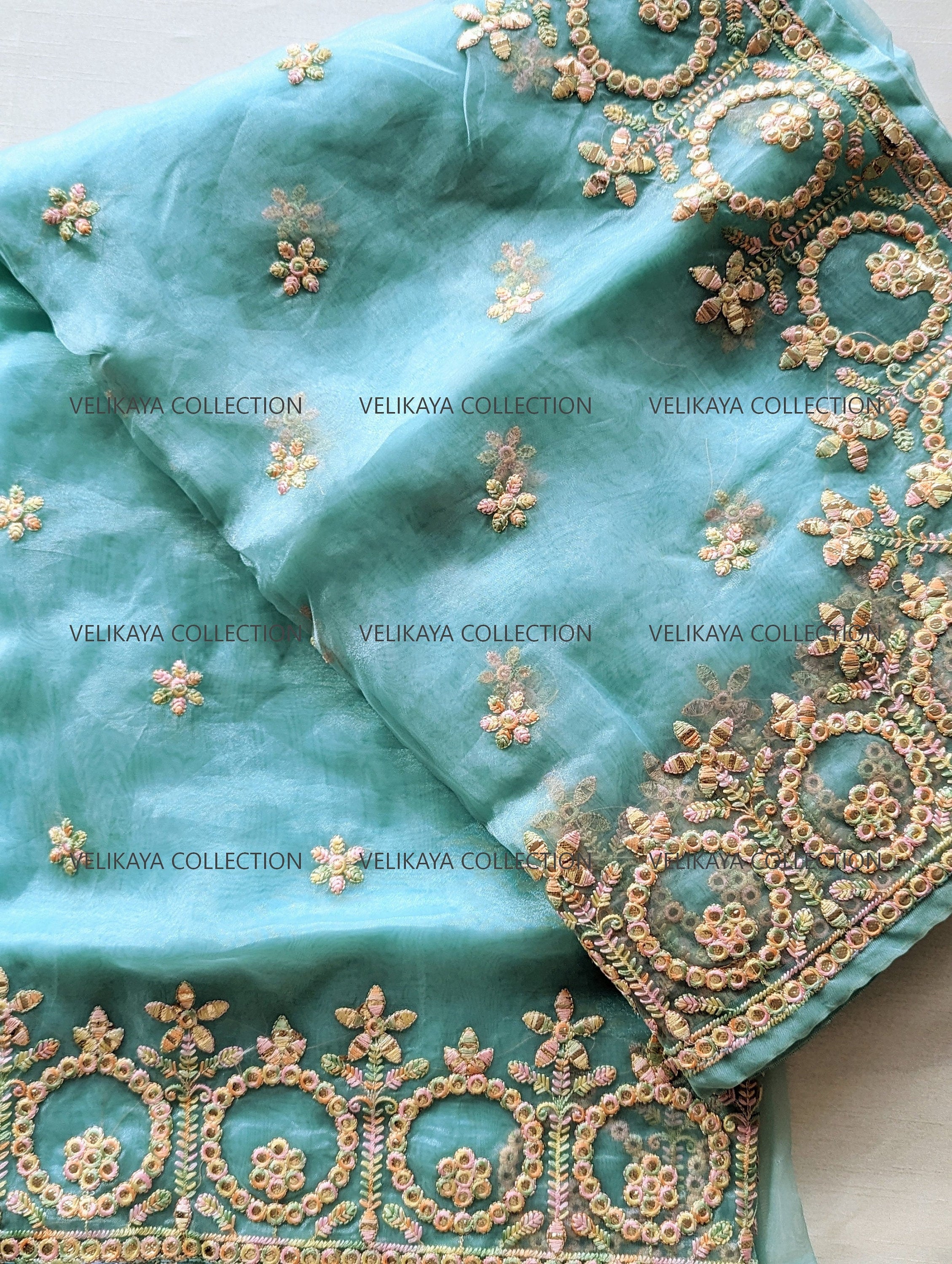 Blue Organza Saree with Blouse