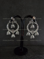 Load image into Gallery viewer, CZ Diamond Chaandbali Jhumka in Silver
