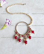 Load image into Gallery viewer, Champagne Nose Ring with Pearl Chain &amp; Red Beads
