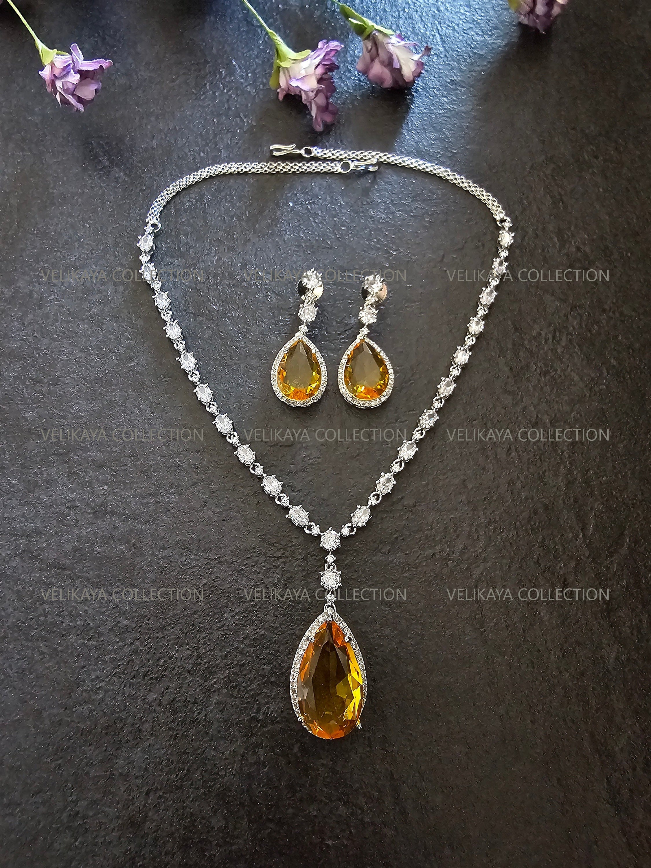 Mila CZ Diamond Pendant Necklace Set in Yellow