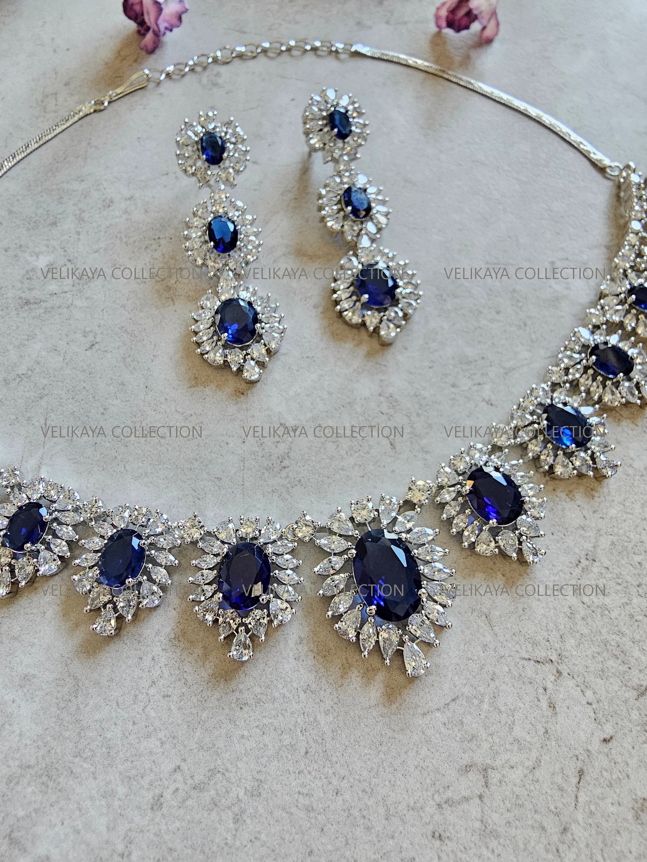 Victoria Sapphire Blue CZ Diamond Necklace Set