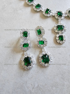 Elizabeth Emerald Green CZ Diamond Necklace Set