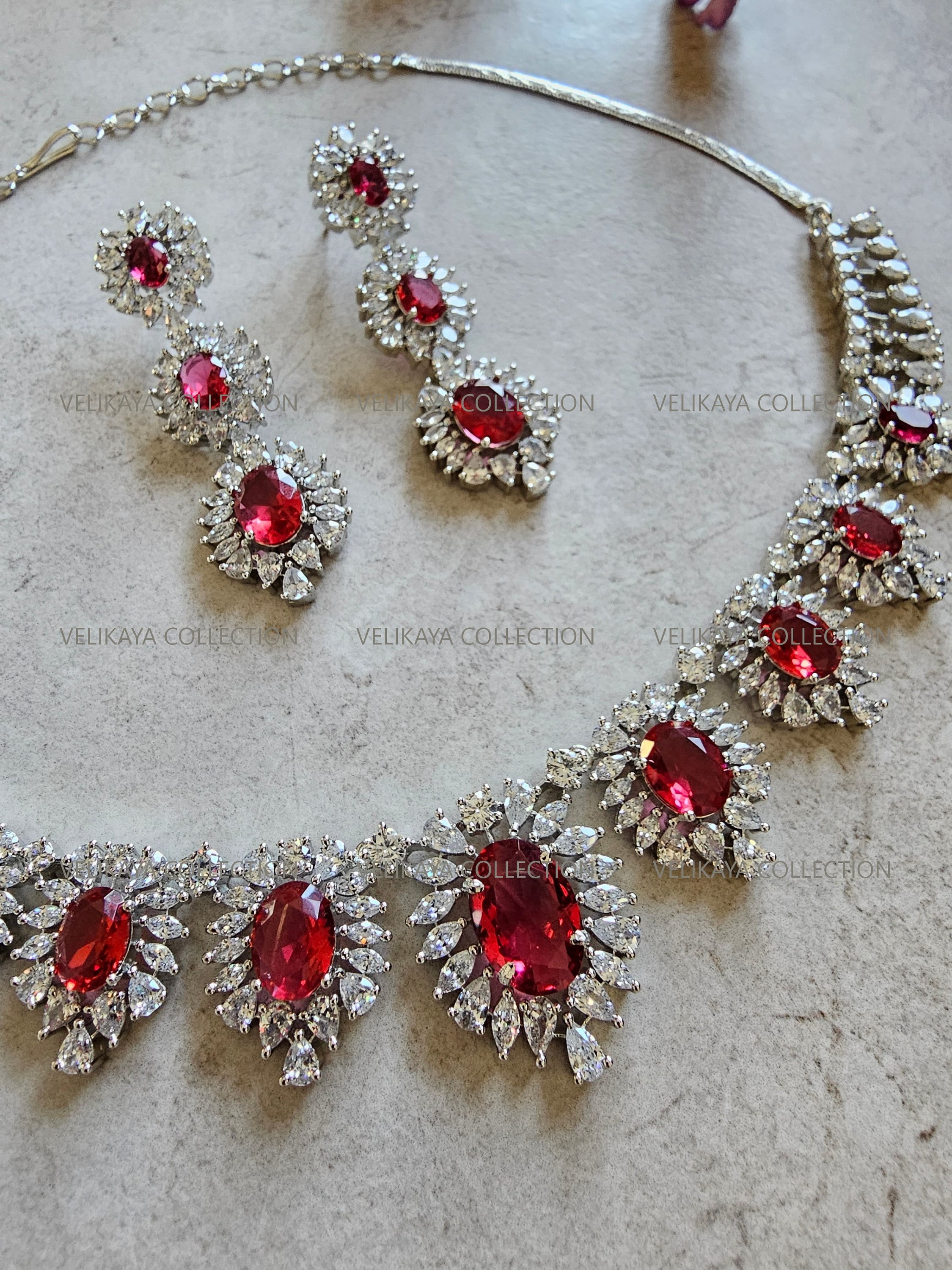 Victoria Ruby Red CZ Diamond Necklace Set