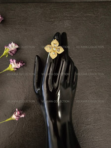 Pink Flower Kundan Ring