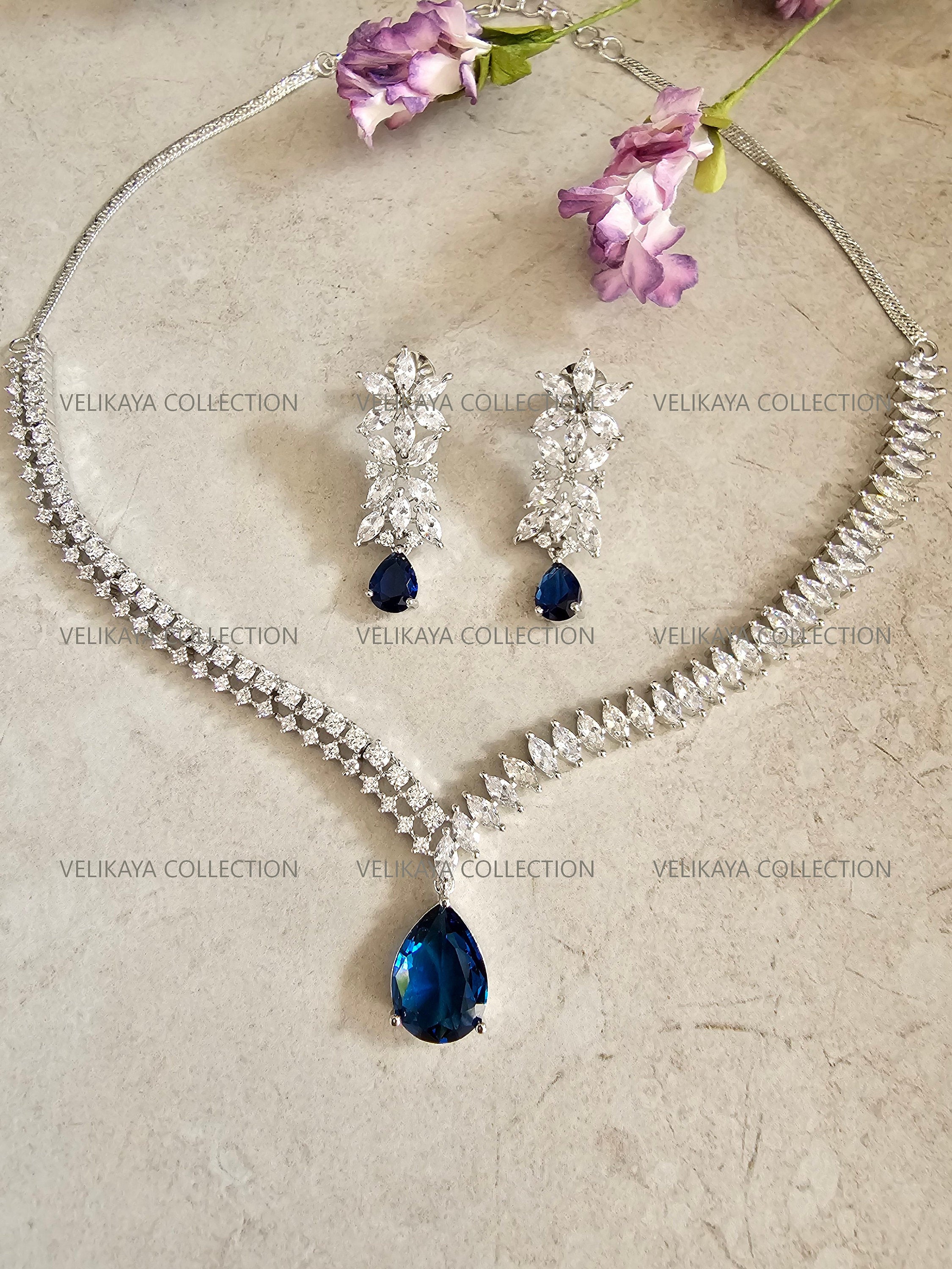 Niki Blue CZ Diamond Necklace Set