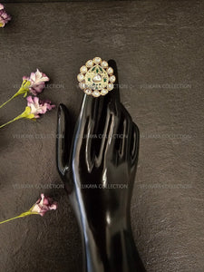 Meenakari Kundan Ring - Green White