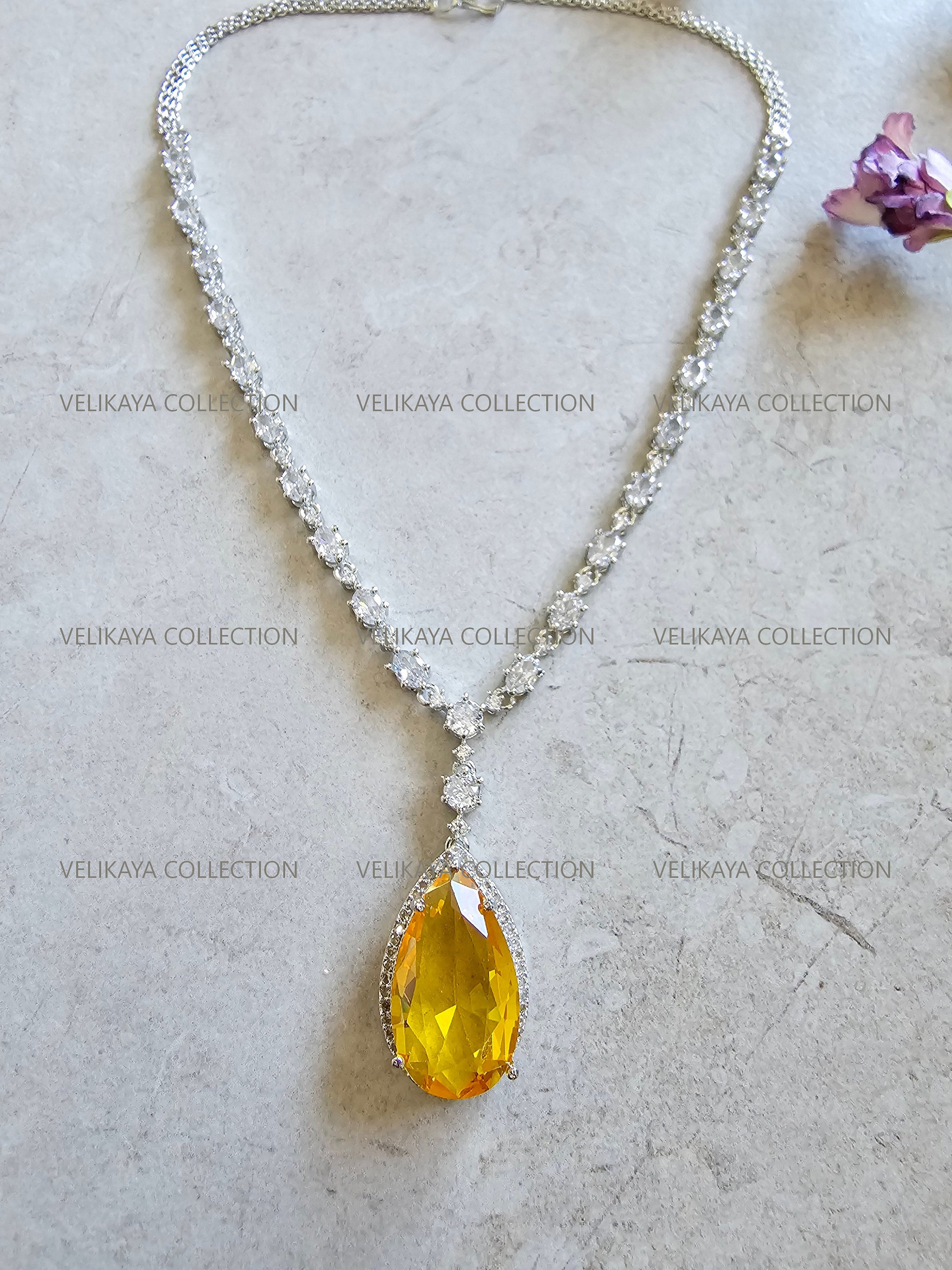 Mila CZ Diamond Pendant Necklace Set in Yellow