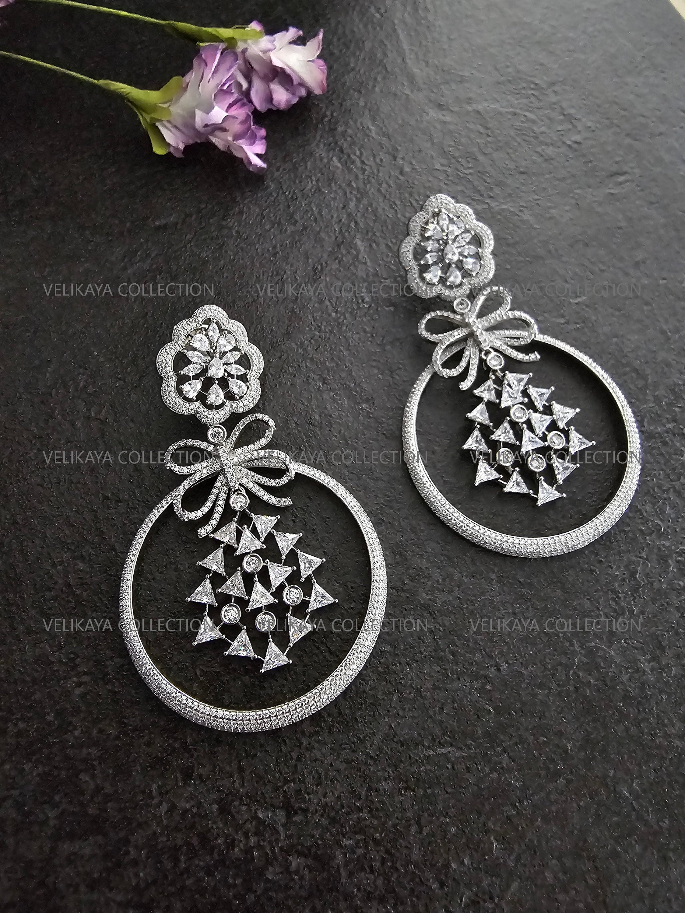 Silver Bow CZ Diamond Earrings