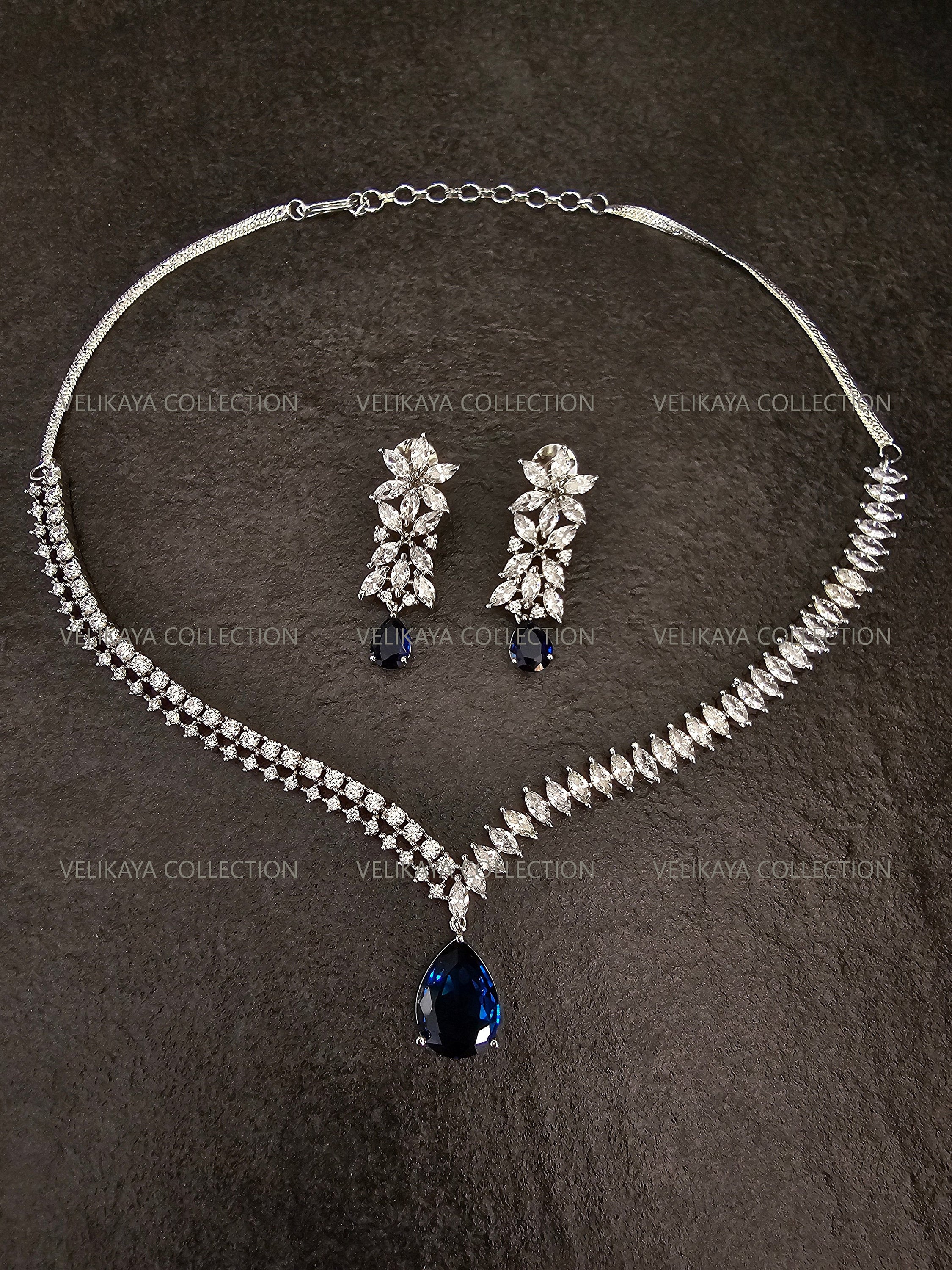 Niki Blue CZ Diamond Necklace Set