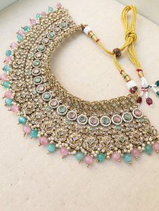 Nysa Pink Mint Bridal Necklace Jhumka Earrings Tikka