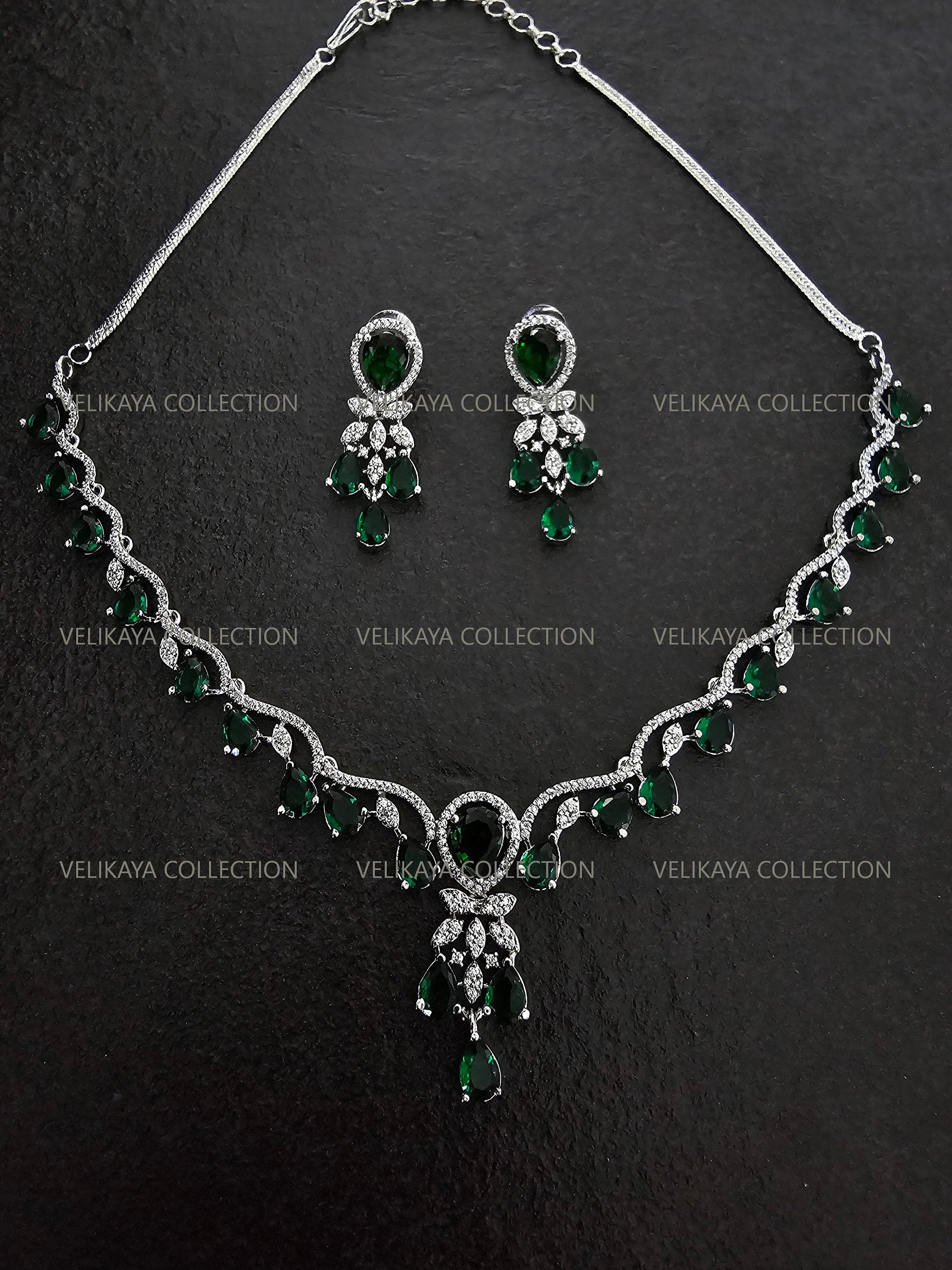 Royal Emerald Green CZ Diamond Necklace Set