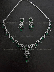 Royal Emerald Green CZ Diamond Necklace Set