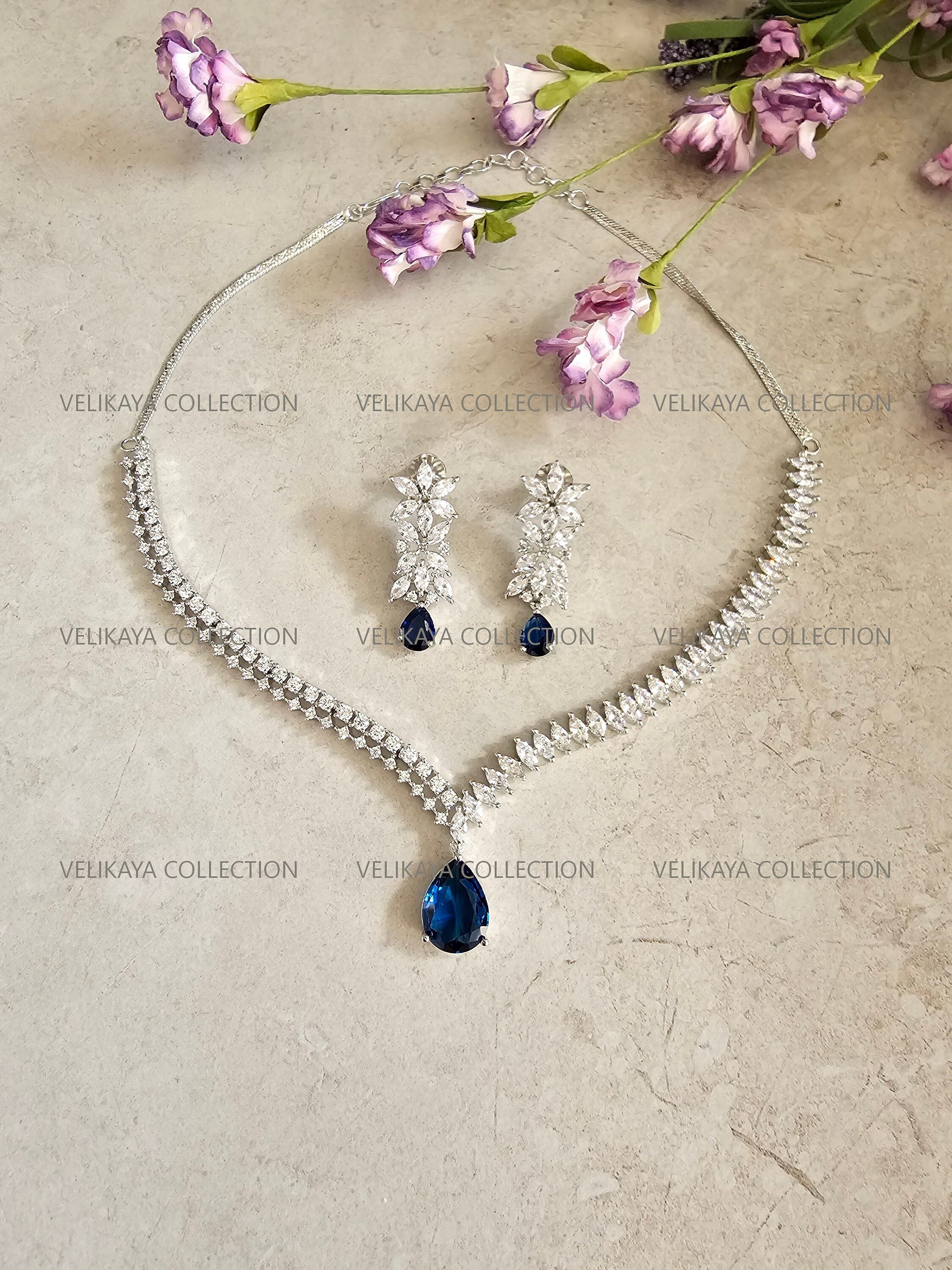 Niki Blue CZ Diamond Necklace Set