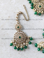 Load image into Gallery viewer, Jodha Emerald Green Choker Necklace Jhumkas &amp; Tikka
