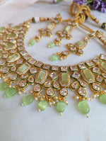 Load image into Gallery viewer, Aurora Mint Kundan Wedding Necklace Earrings Tikka
