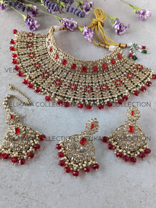 Jodha - Ruby Red Polki Choker Necklace Set