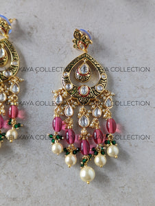 Sonali Red & Green Kundan Meenakari Earrings