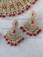 Load image into Gallery viewer, Jodha - Ruby Red Polki Choker Necklace Set
