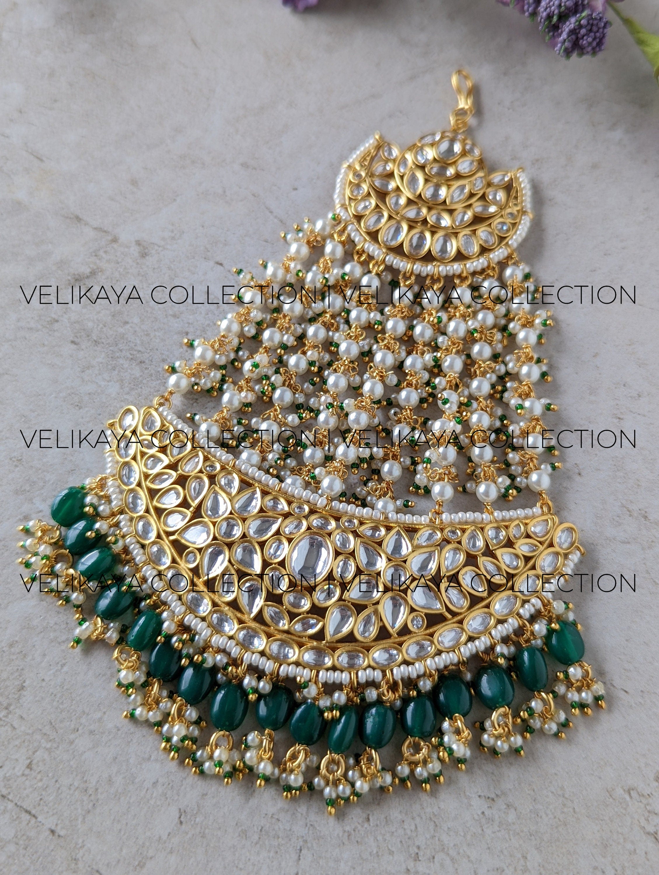 Jodha Gold Plated Kundan Pasa in Green