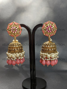 Nora Peach Kundan Meenakari Jhumka