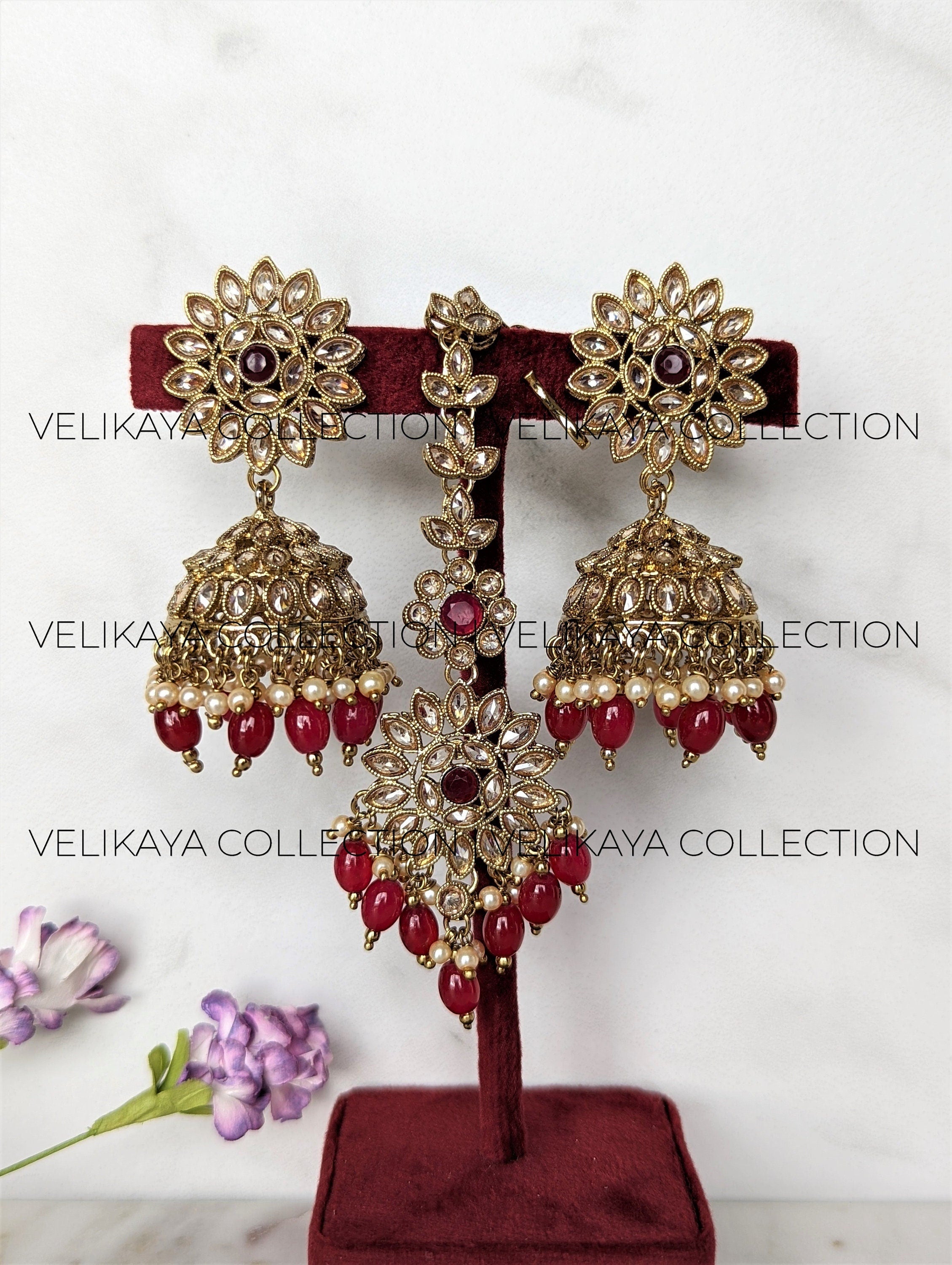 Rene Red Polki Jhumka and Tikka Set