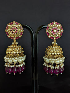 Nora Purple Kundan Meenakari Jhumka