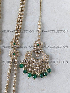 Heera - Green Long Polki Necklace Jhumkas Tikka