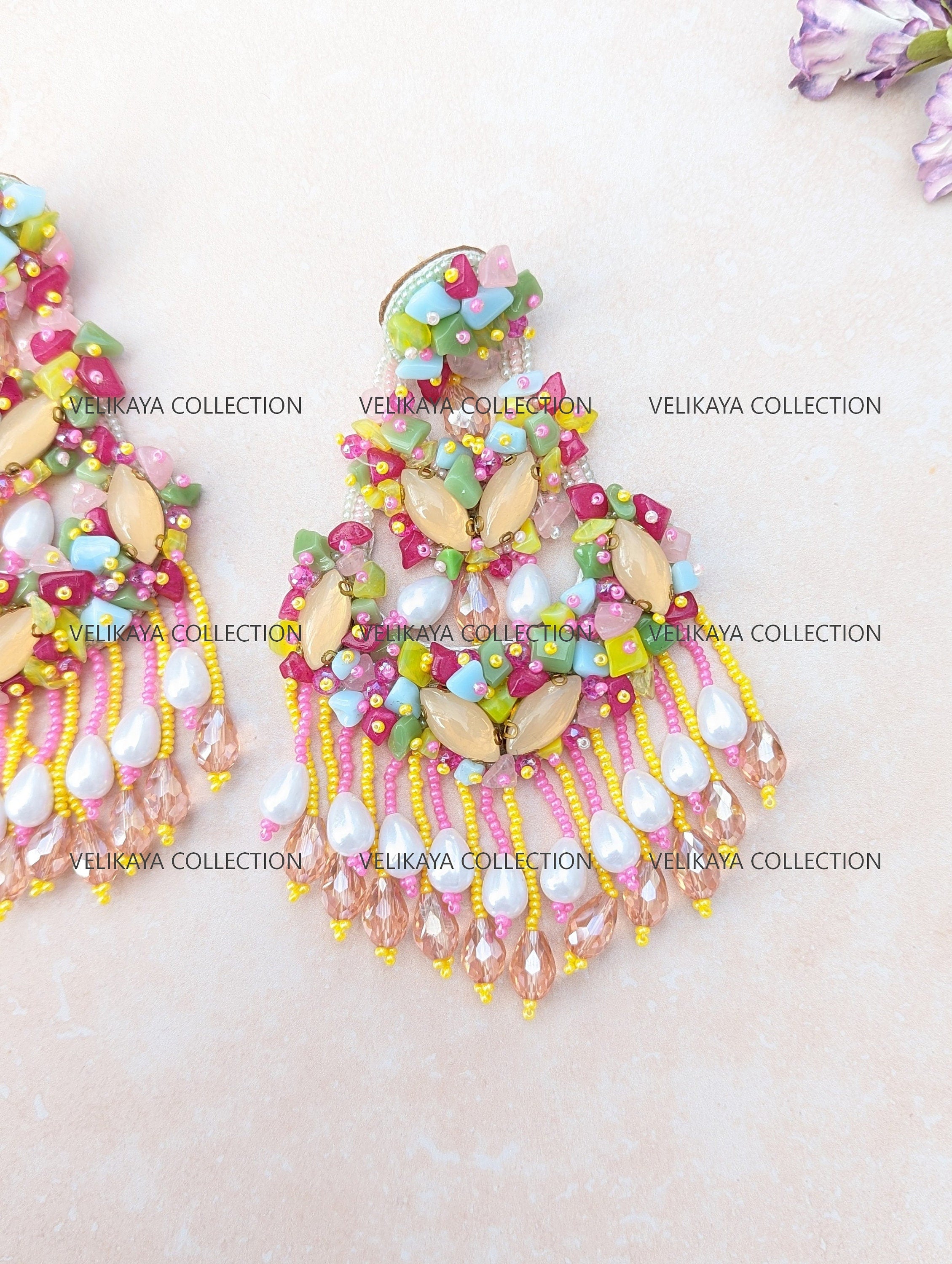 Statement Beaded Chandelier Earrings