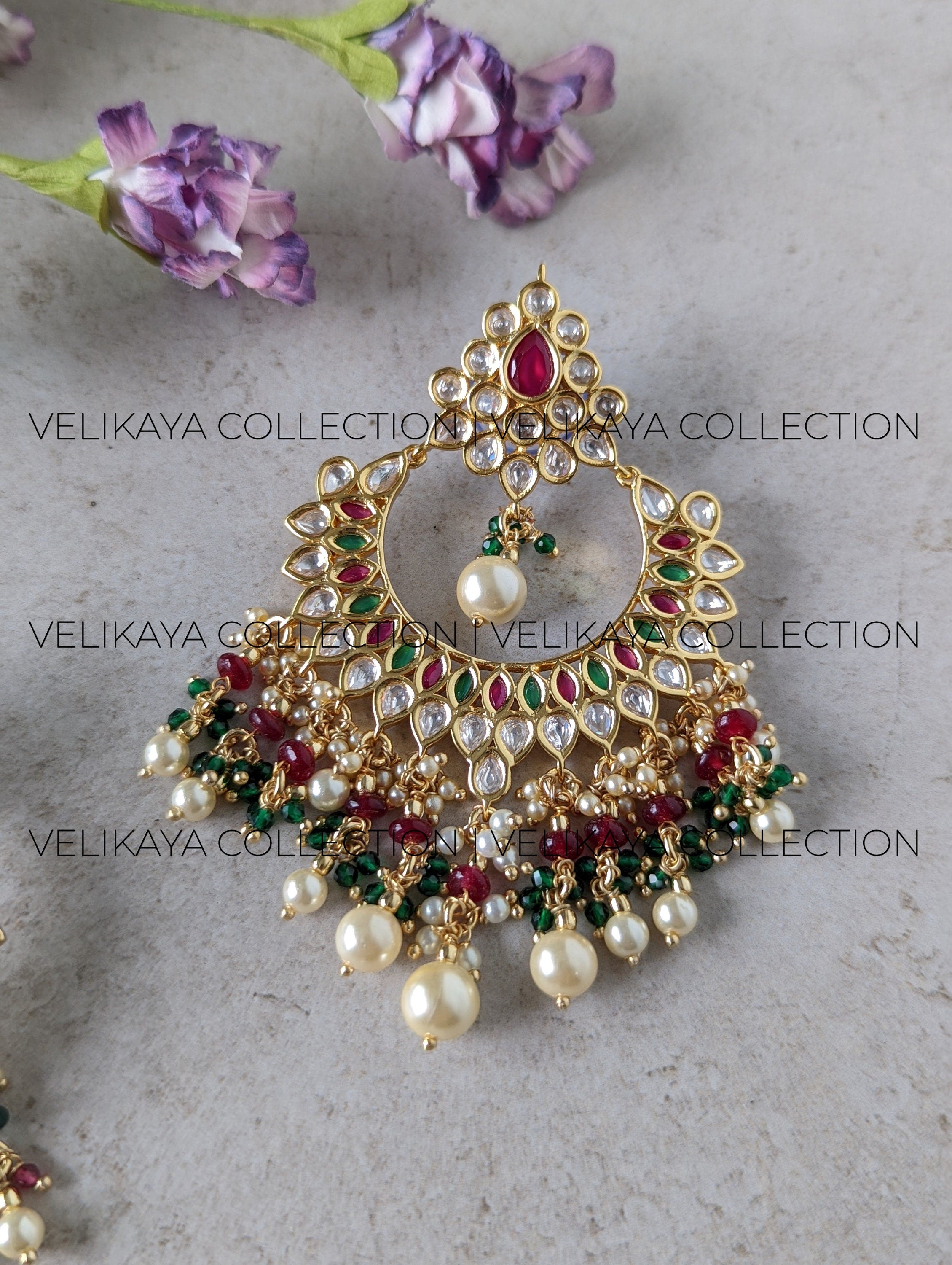 Premium Multicolor Gold Plated Kundan Chandbali Earrings