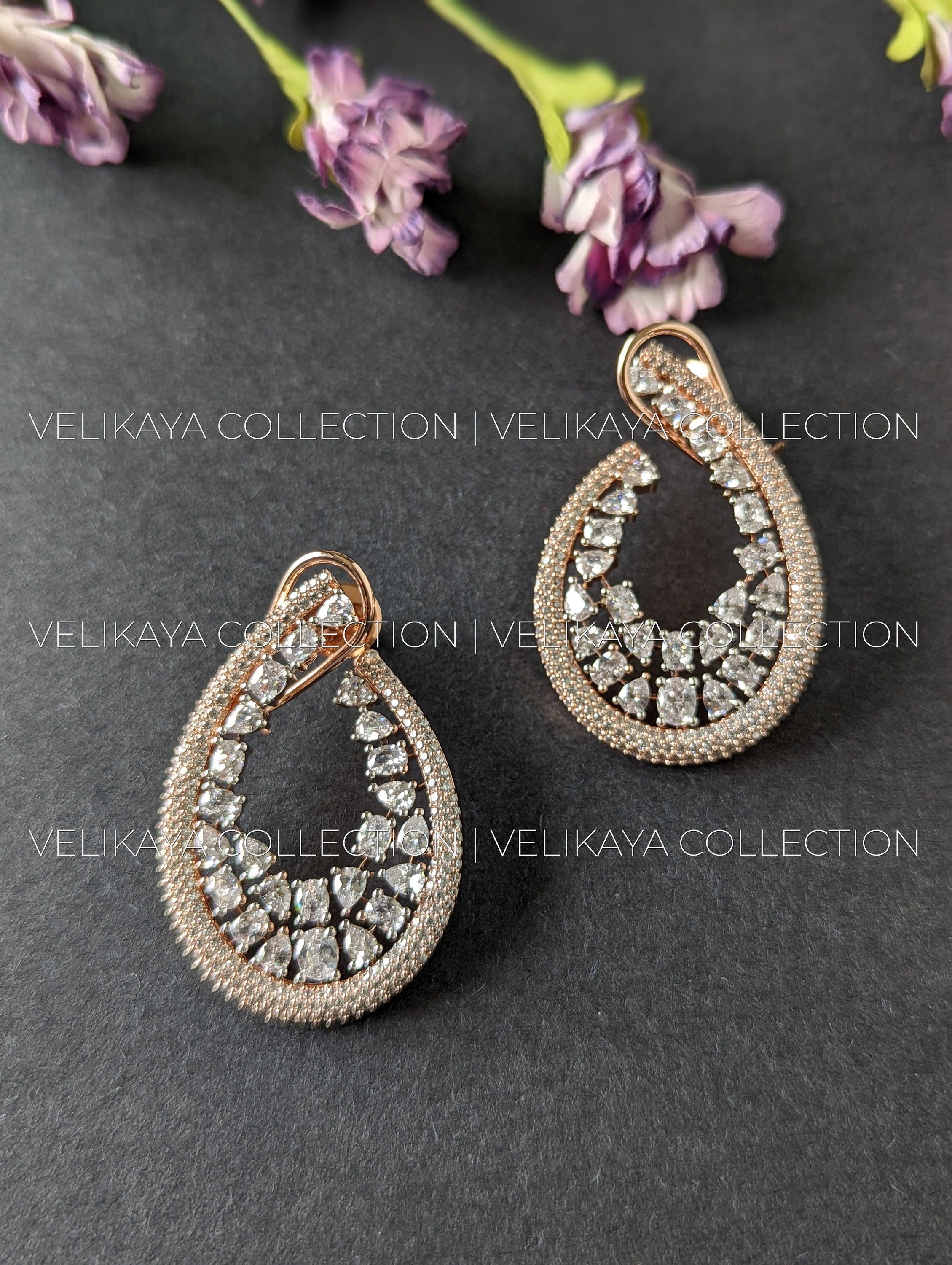 Starburst Rose Gold plated CZ diamond earrings