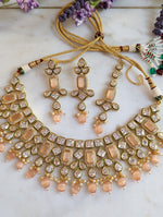 Load image into Gallery viewer, Aurora Peach Kundan Wedding Necklace Earrings Tikka
