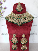 Load image into Gallery viewer, Jodha Emerald Green Choker Necklace Jhumkas &amp; Tikka
