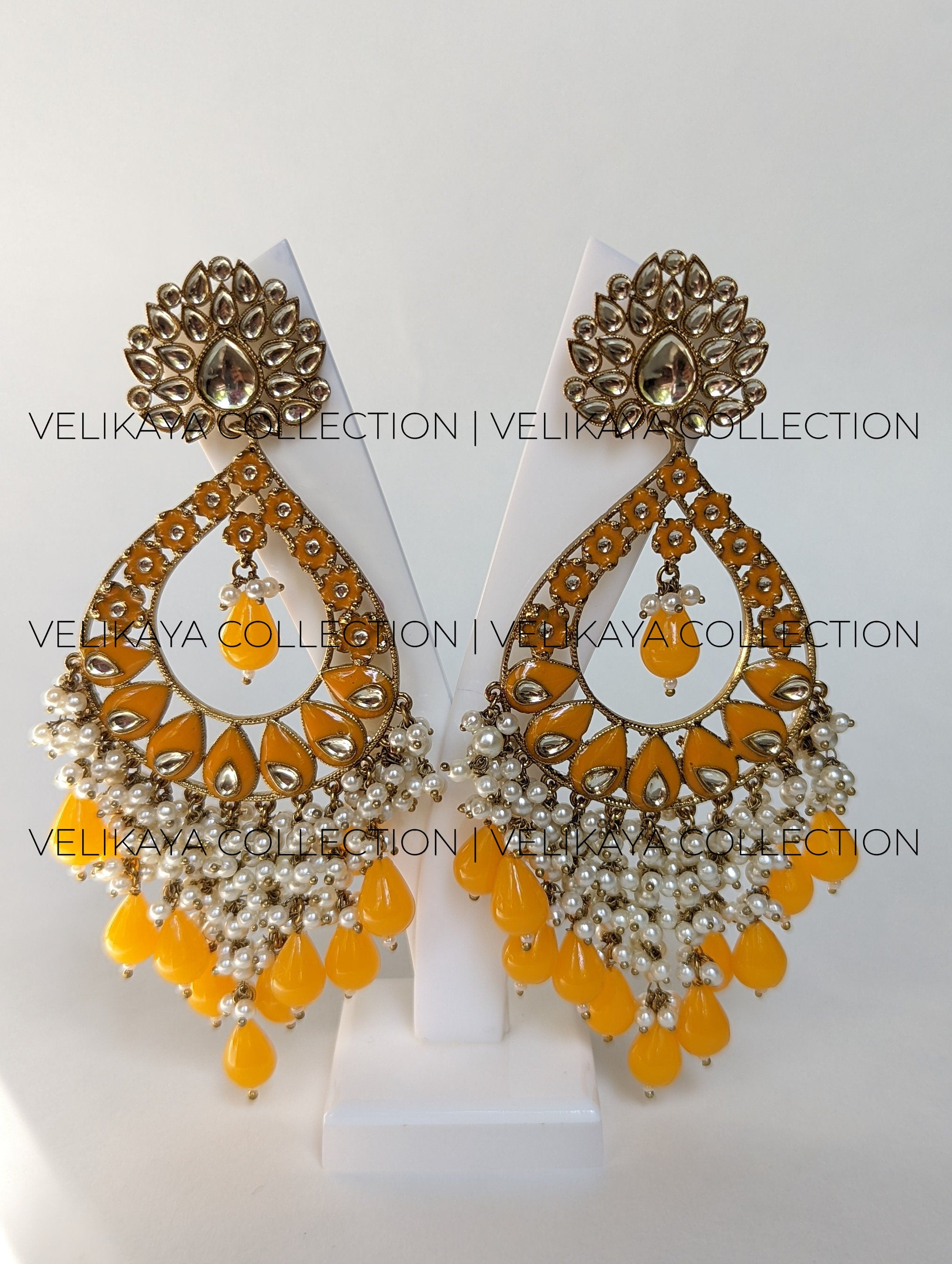 Luna Yellow Meenakari Chaandbali Earrings