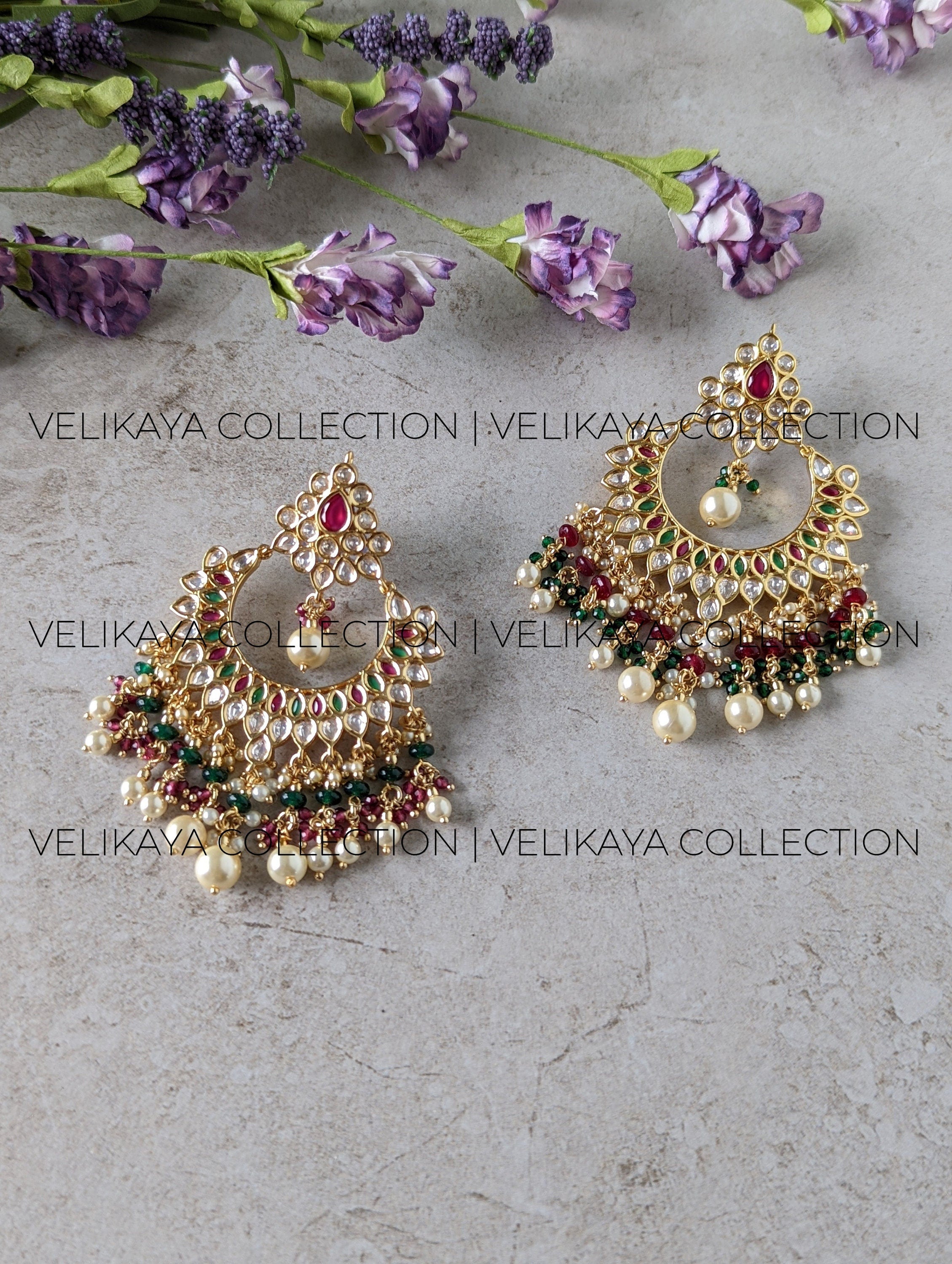 Premium Multicolor Gold Plated Kundan Chandbali Earrings