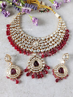 Load image into Gallery viewer, Meera - Gold Plated Uncut Kundan Polki Necklace with Statement Earrings
