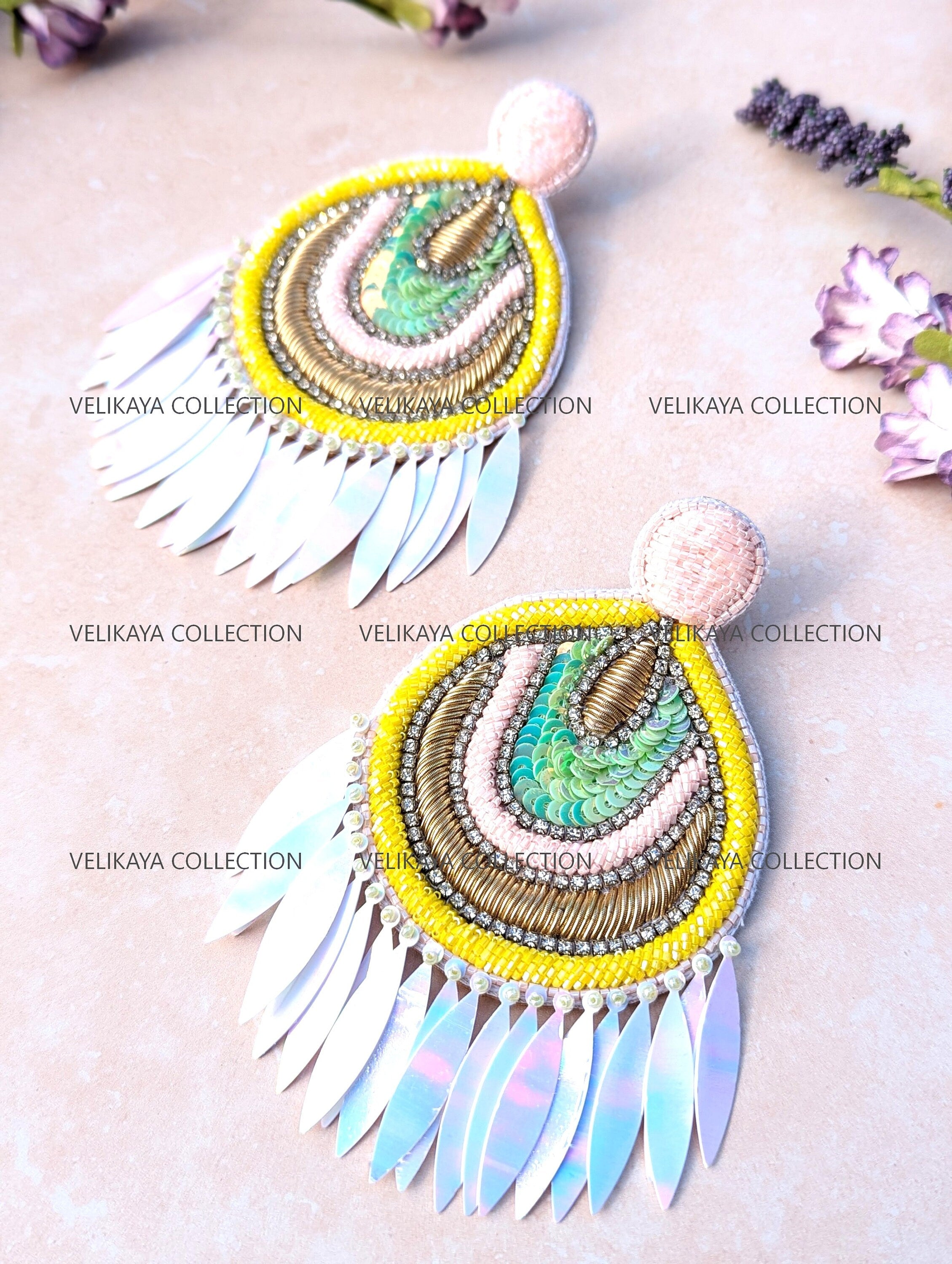 Pastel Beaded Zardozi Earrings