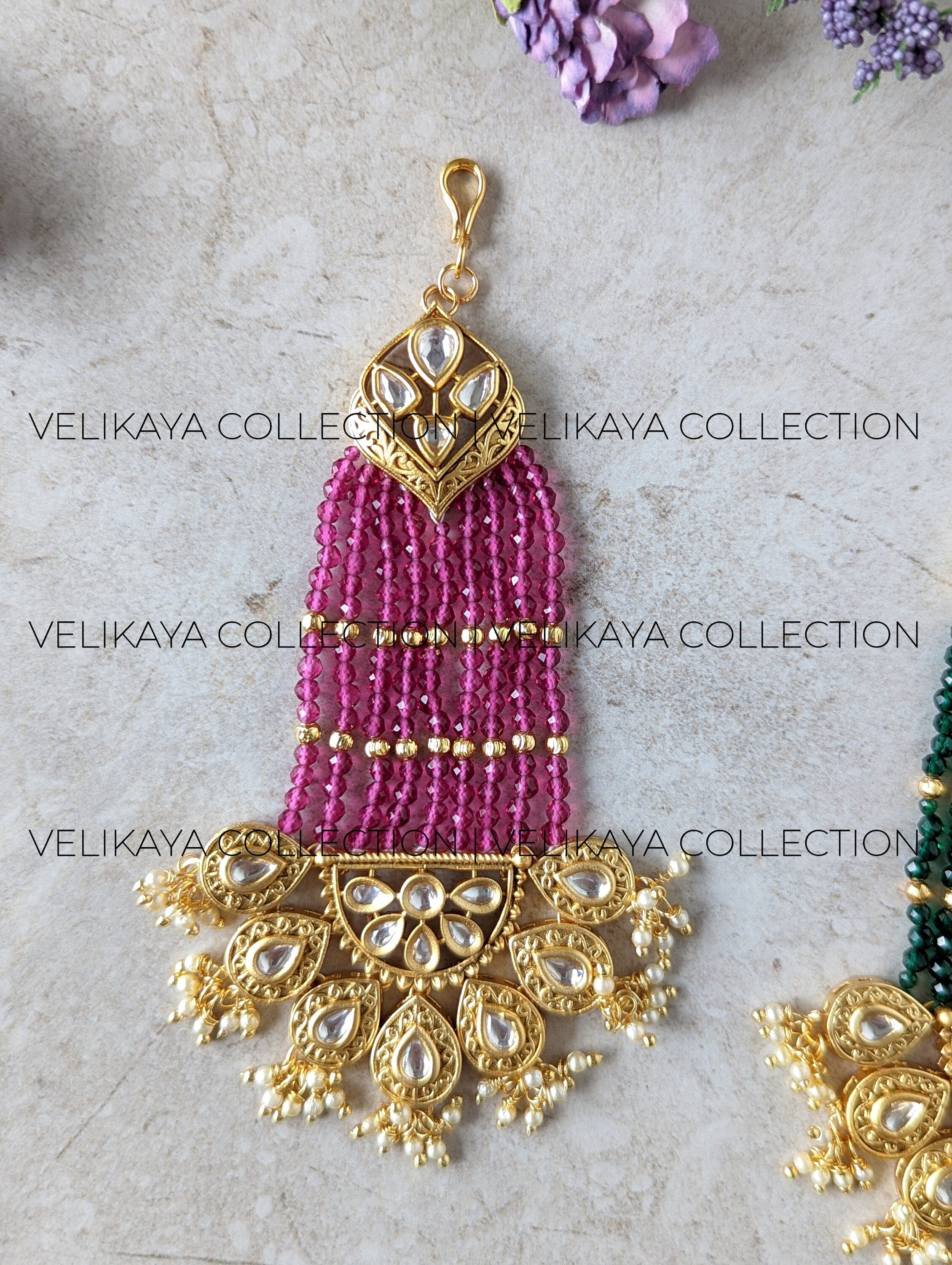 Leela  Gold Plated Fine Kundan Pasa in RED